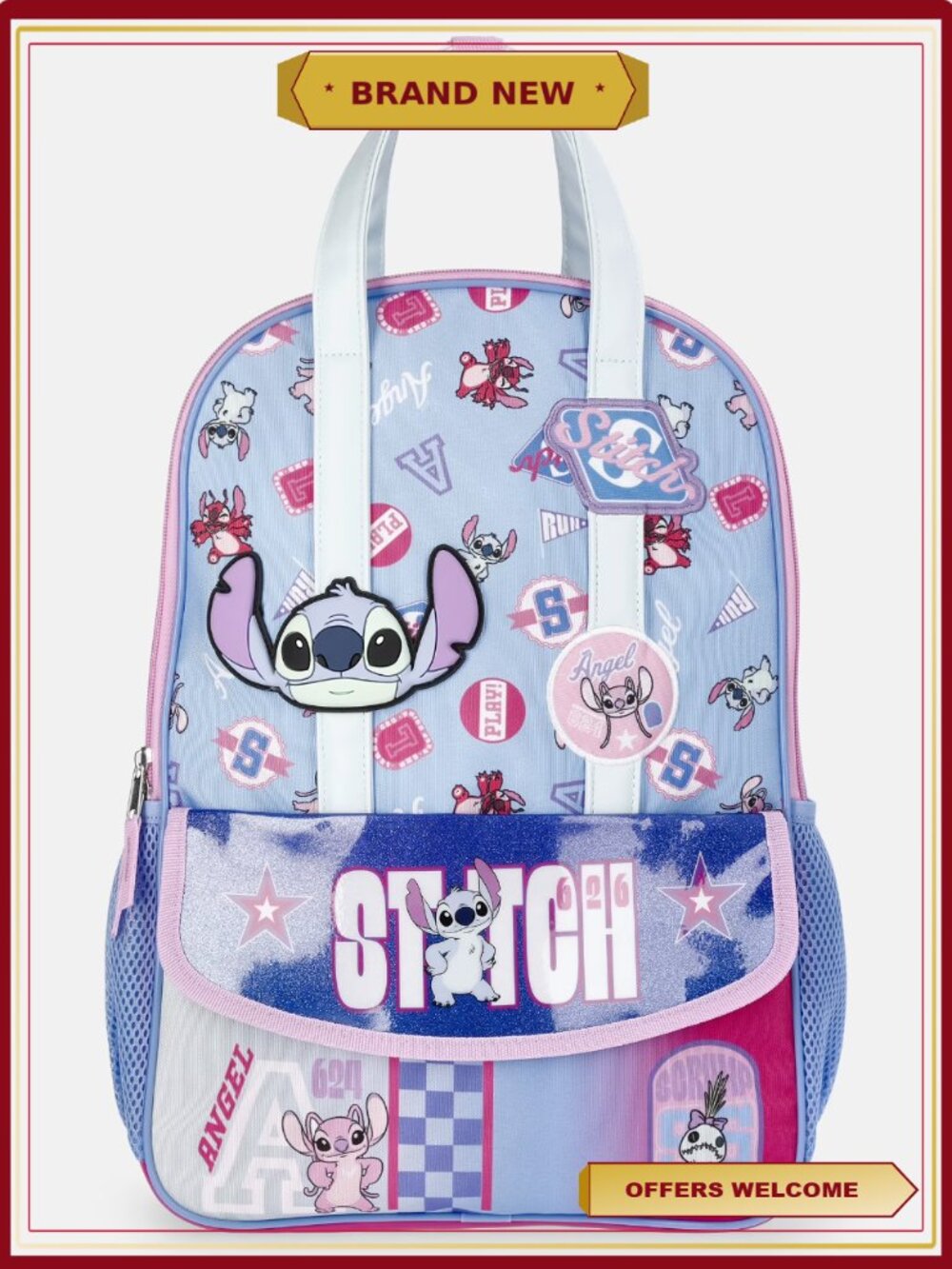 Kids Travel Backpack with 3D Stitch Patch - Spacious Main Pocket, Adjustable